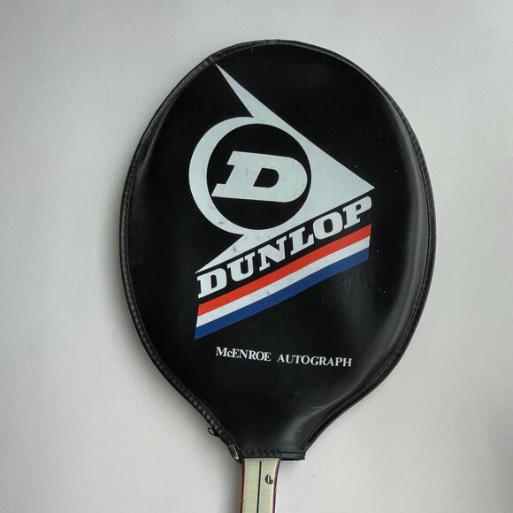 Vintage John McEnroe Dunlop Autograph Wooden Tennis Racquet with Original Cover - Picture 2 of 12